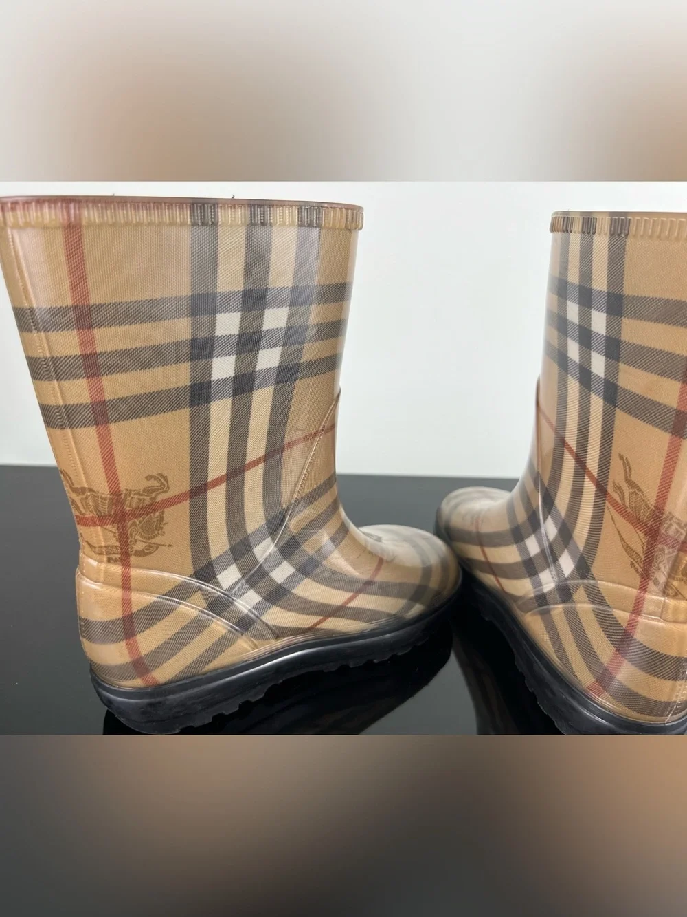 Burberry Kids Nova Check Rubber Rain boots, Size 9-10 US or 27-28 EU